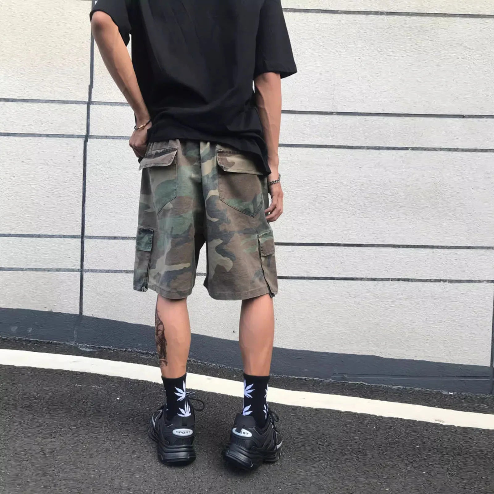 Vintage Camouflage Cargo Shorts Mens Three-dimensional Tailoring Pocket Oversized Cargo Camo Shorts Summer Street Casual Short