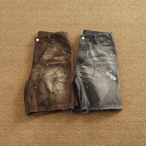 Heavy Washing To Do Old Shorts Men High Quality Woven Nail Texture Heavy Cargo Five Quarter Pants Tide