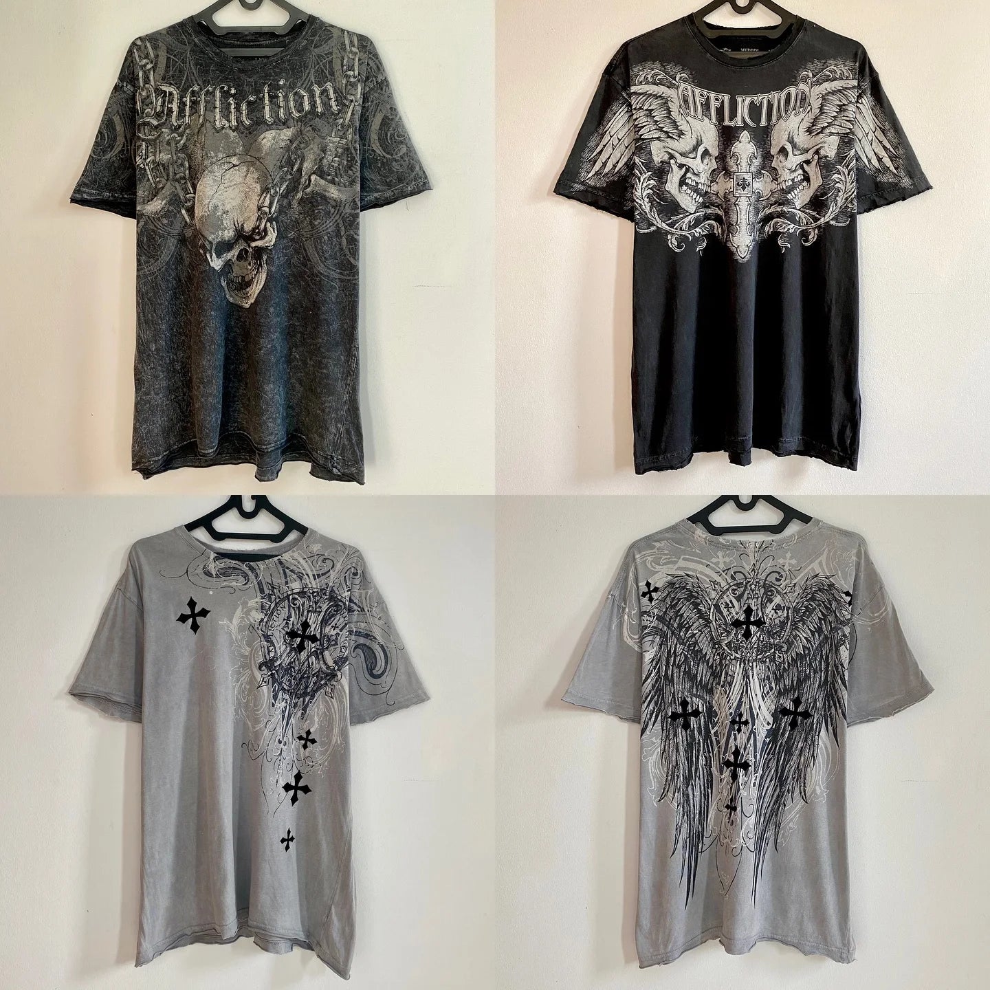 Y2k Vintage Gothic Skull Printed T-shirt Men Trendy Brand Punk Sports Undershirt Women Short Sleeve Fashion High Street T Shirt
